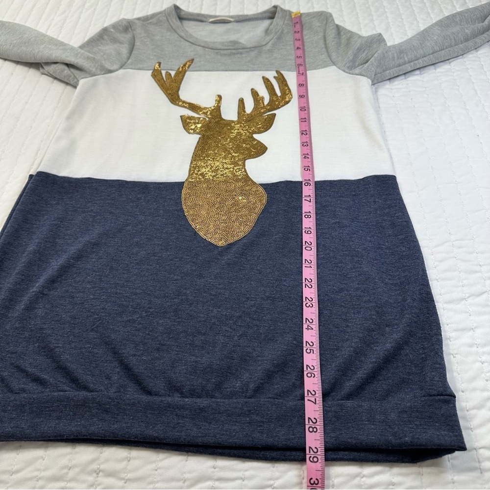 12 Pm By Mon Ami Christmas Sequin Reindeer Color Block Long Sleeve Size M - Picture 4 of 10